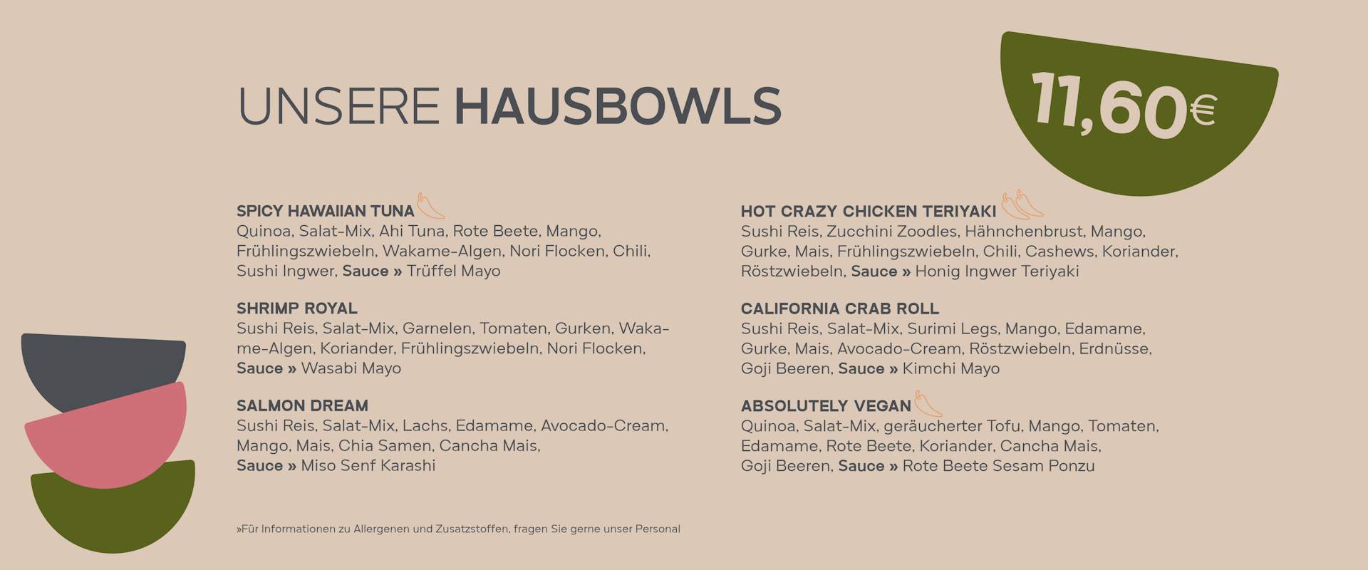 Speisekarte Hausbowls | Areia Poke Bowls
